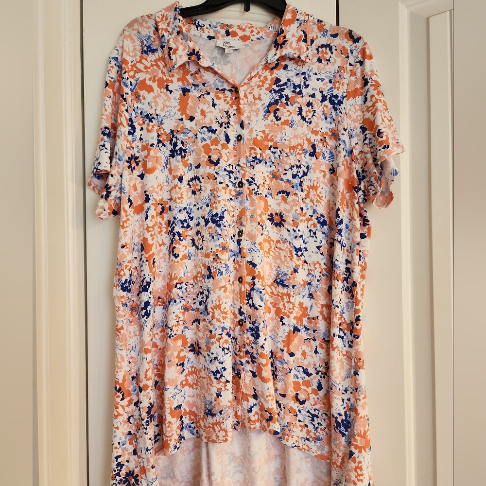 Womens Kim Rogers Short Sleeve Button Front Tunic